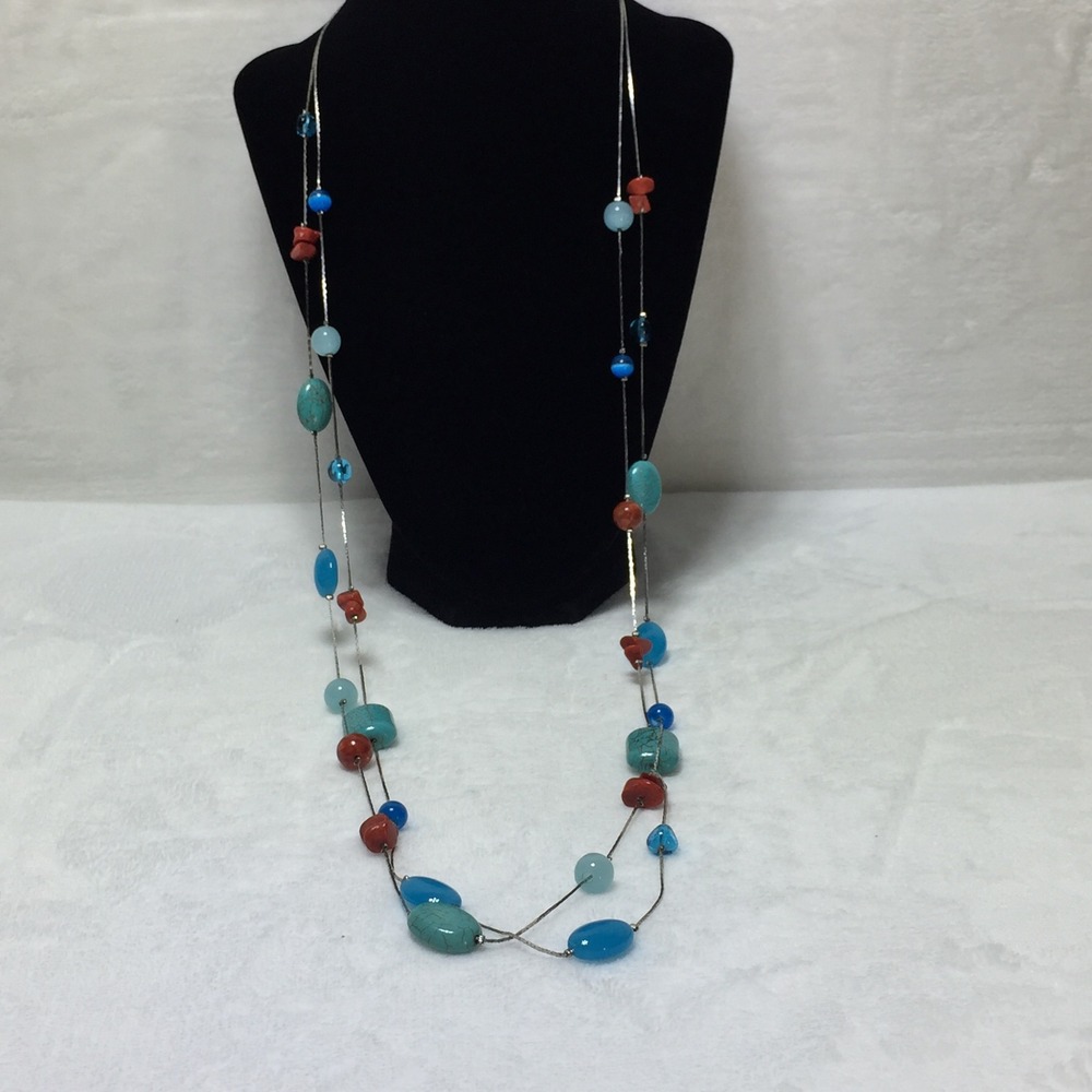 Turquoise Coral Beaded Necklace Boho Layered Long‎ Strand Fashion Jewelry